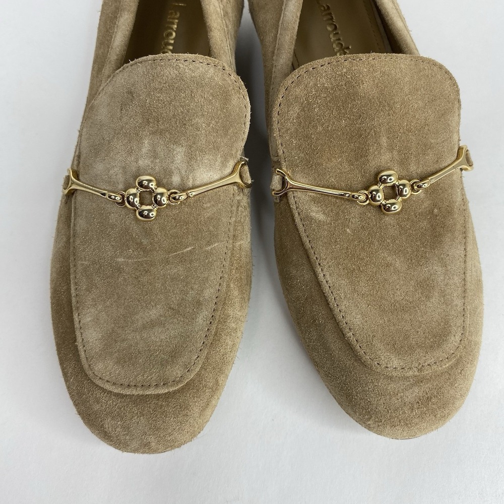 Larroude Suede Katherine Loafers Tan Gold Tone Bit Women's Size 5 Made in Brazil - Picture 9 of 15